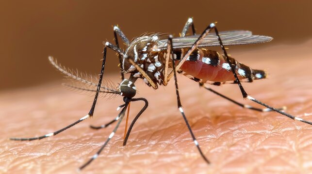 dengue hemorrhagic fever aedes mosquito sucking human through the skin