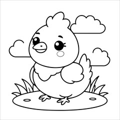 Vector illustration of cute Chicken coloring page for kids