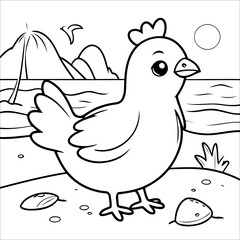 Vector illustration of cute Chicken coloring page for kids