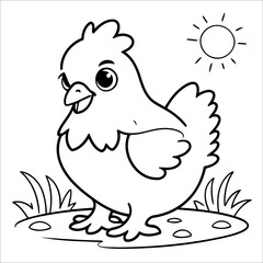 Vector illustration of cute Chicken coloring page for kids