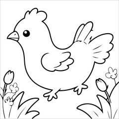 Vector illustration of cute Chicken coloring page for kids