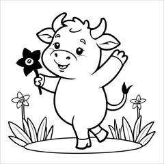 Vector illustration of cute Cow coloring page for kids