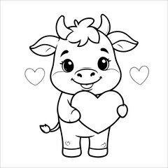 Vector illustration of cute cow coloring page for kids