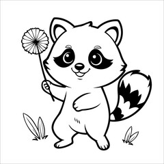 Vector illustration of cute Raccoon coloring page for kids
