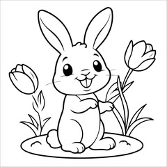 Vector illustration of cute Rabbit coloring page for kids