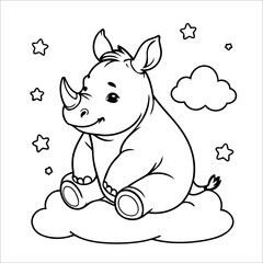 Vector illustration of cute Rhino coloring page for kids
