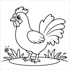 Vector illustration of cute Rooster coloring page for kids