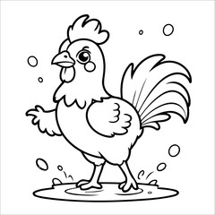 Vector illustration of cute Rooster coloring page for kids