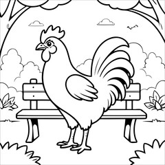 Vector illustration of cute Rooster coloring page for kids