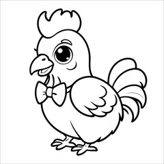 Vector illustration of cute Rooster coloring page for kids