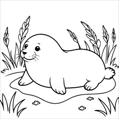Vector illustration of cute Seal coloring page for kids