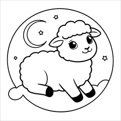 Vector illustration of cute Sheep coloring page for kids