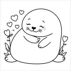 Vector illustration of cute Seal coloring page for kids