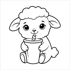 Vector illustration of cute Sheep coloring page for kids