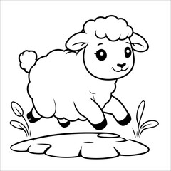Vector illustration of cute Sheep coloring page for kids