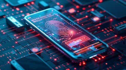 Mobile banking security concept, phone showing biometric fingerprint verification and two-factor authentication for secure transactions, AI Generative hyper realistic 