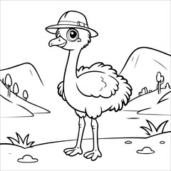 Vector illustration of cute Ostrich coloring page for kids
