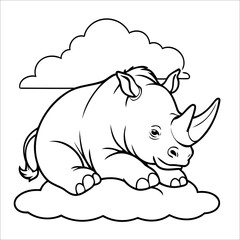 Vector illustration of cute Rhino coloring page for kids