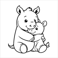 Vector illustration of cute Rhino coloring page for kids