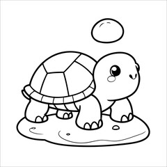 Vector illustration of cute Turtle coloring page for kids