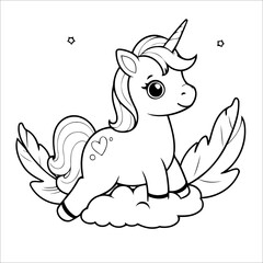 Vector illustration of cute Unicorn coloring page for kids