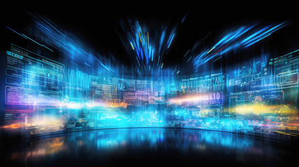 Obraz premium generated illustration of lots of TV screens in a dark room.