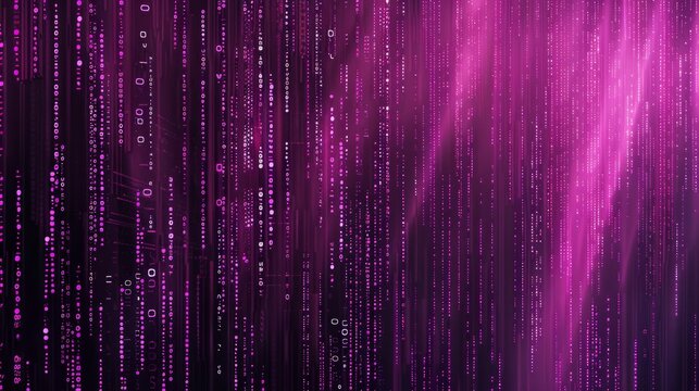 Purple digital binary data on computer screen background Banner hyper realistic 