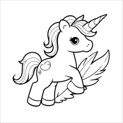 Vector illustration of cute Unicorn coloring page for kids