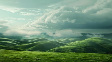 serene landscape with rolling hills and a cloudy sky. Generative AI hyper realistic 