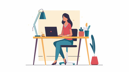 Fototapeta premium multi cultural girl businesswoman typing working on laptop floral professional studying diversity inclusion white background generative ai