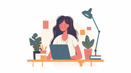Fototapeta premium multi cultural girl businesswoman typing working on laptop floral professional studying diversity inclusion white background generative ai