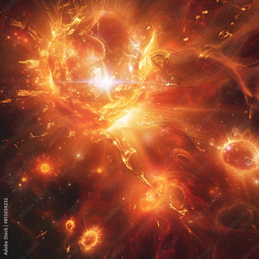 Poster cosmic fusion a fiery synthesis of celestial elements in the heart of the universe