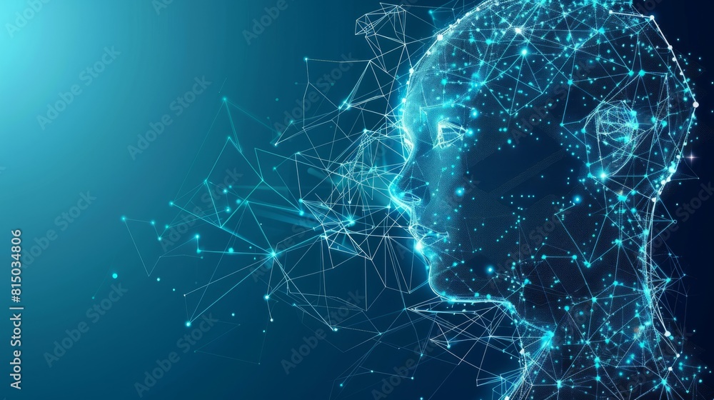 Poster visualize machine learning and ai concept in low poly style with abstract geometric background. inco