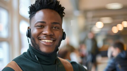 Smiling Man Wearing Headphones