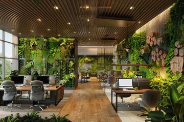 Fototapeta premium Modern Eco-Friendly Office Design Emphasizing Green Business Practices