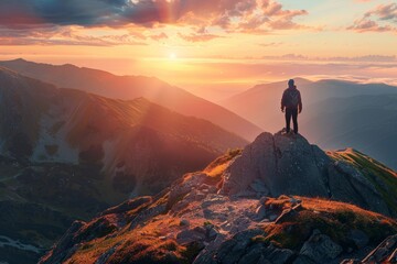 Triumph Over Addiction: Individual at Sunrise on Mountain Summit