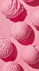 Bubble gum flavored ice cream scoops on pink background
