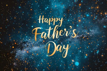 "Happy Father's Day" in elegant cursive against a backdrop of stars and constellations.