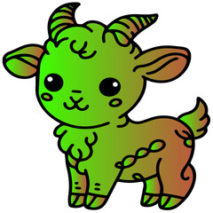 Funny and cute little green goat, cartoon character