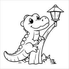 Vector illustration of cute Alligator coloring page for kids