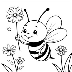 Vector illustration of cute Bee coloring page for kids