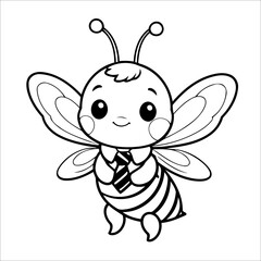 Vector illustration of cute Bee coloring page for kids