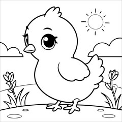 Vector illustration of cute Chick coloring page for kids