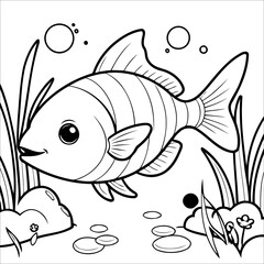 Vector illustration of cute Fish coloring page for kids