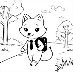 Vector illustration of cute Fox coloring page for kids