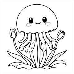 Vector illustration of cute Octopus coloring page for kids