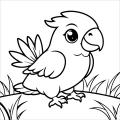 Vector illustration of cute Parrot coloring page for kids