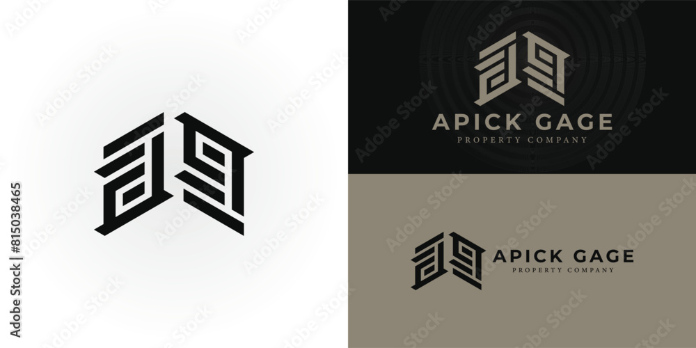 Poster abstract initial letter ag ro ga logo in black color isolated on multiple background colors. the log
