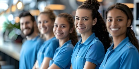 Diverse Cleaning Team in Uniform Smiling and Promoting Services for Cafe and Shoe Shop. Concept Cleaning Services, Uniformed Team, Promotional Photos, Diverse Staff, Business Marketing