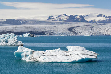 a stunning panoramic view over the unique breathtaking and iconic Jökulsárlón lagoon lake in...